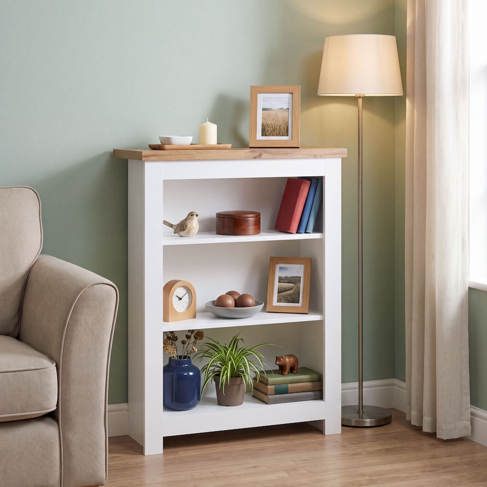 image 1 of Vida Designs Arlington 3 Tier Bookcase Shaker Style Display Storage, White & Oak