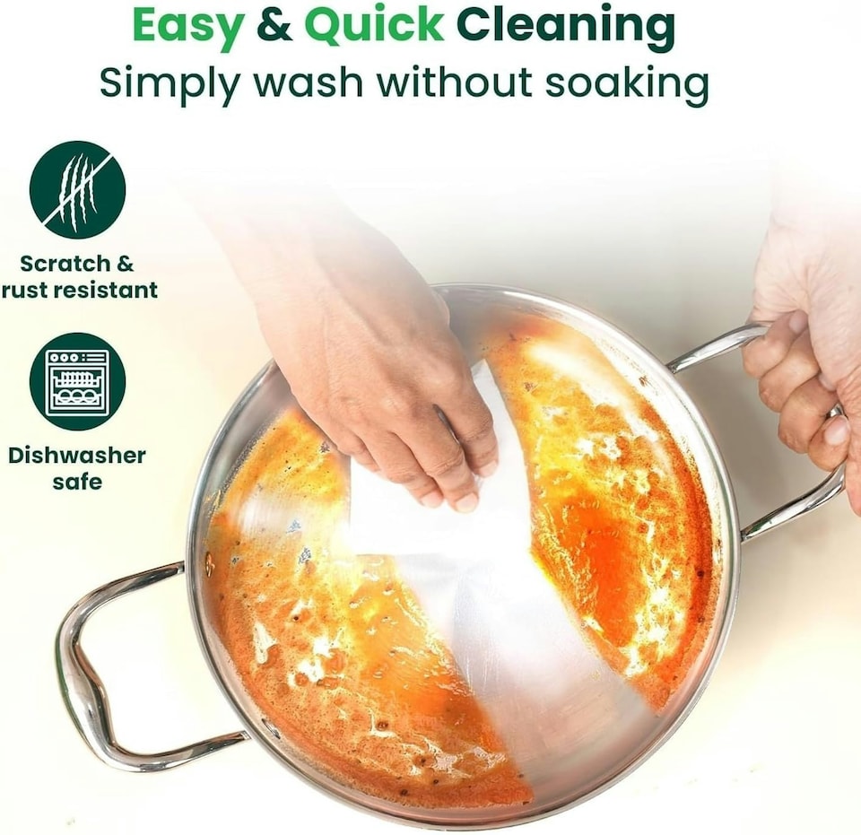 image 1 of Triply Stainless Steel Saute Pan 24cm, Nonstick 3-Layer Construction, Induction Compatible, with Steel Lid