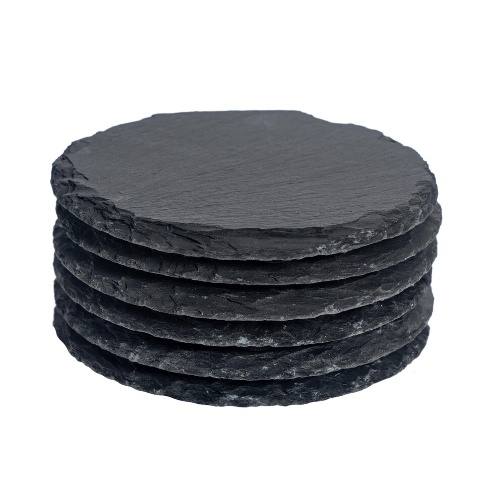 image 1 of Argon Tableware Round Slate Coasters - 10cm - Pack of 6