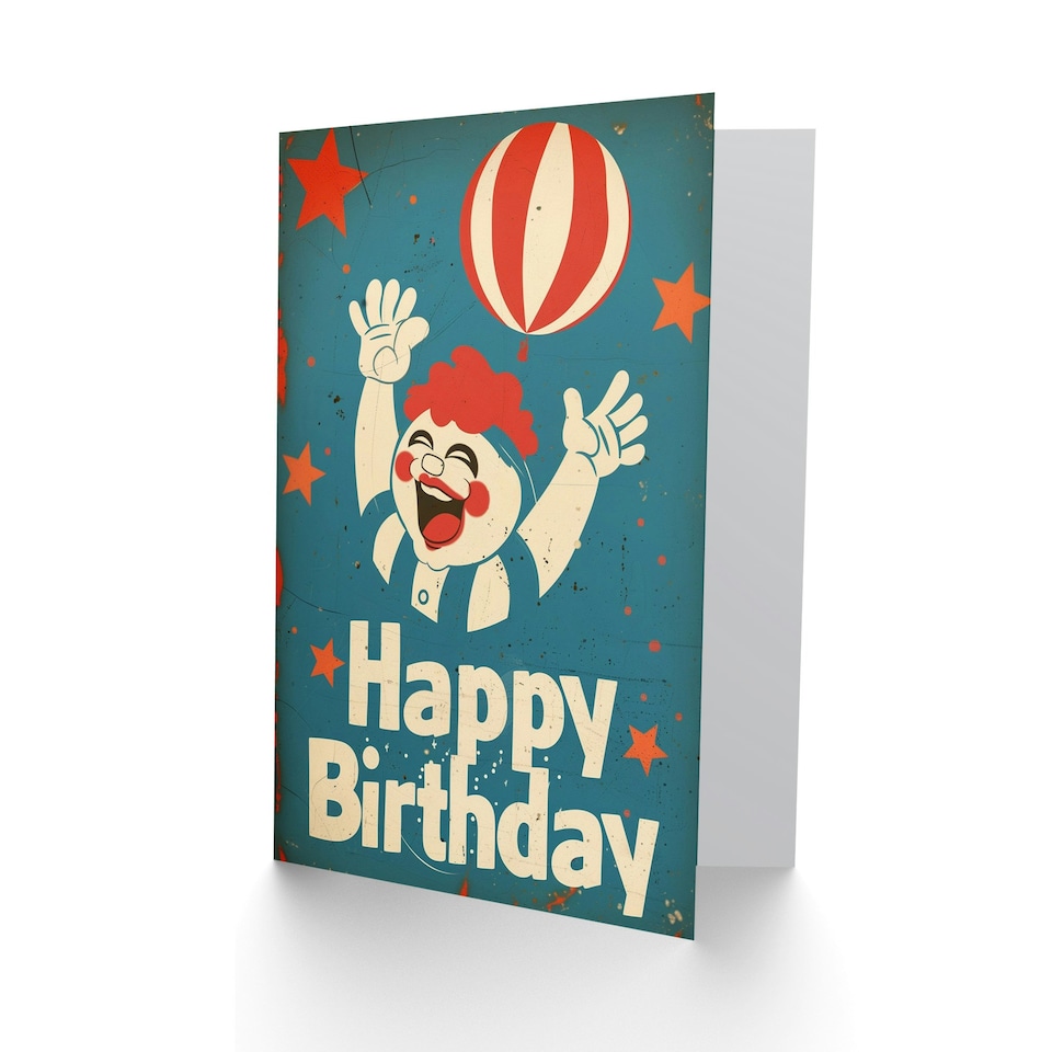 image 1 of Clown Balloon Stars Vintage Advert Man Him Birthday Card