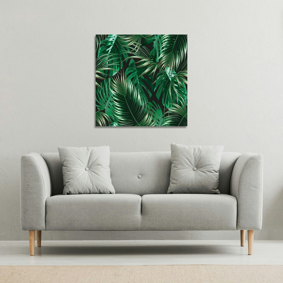 image 1 of Tropical Leaves on Black (Canvas Print) 114 x 114 x 4cm
