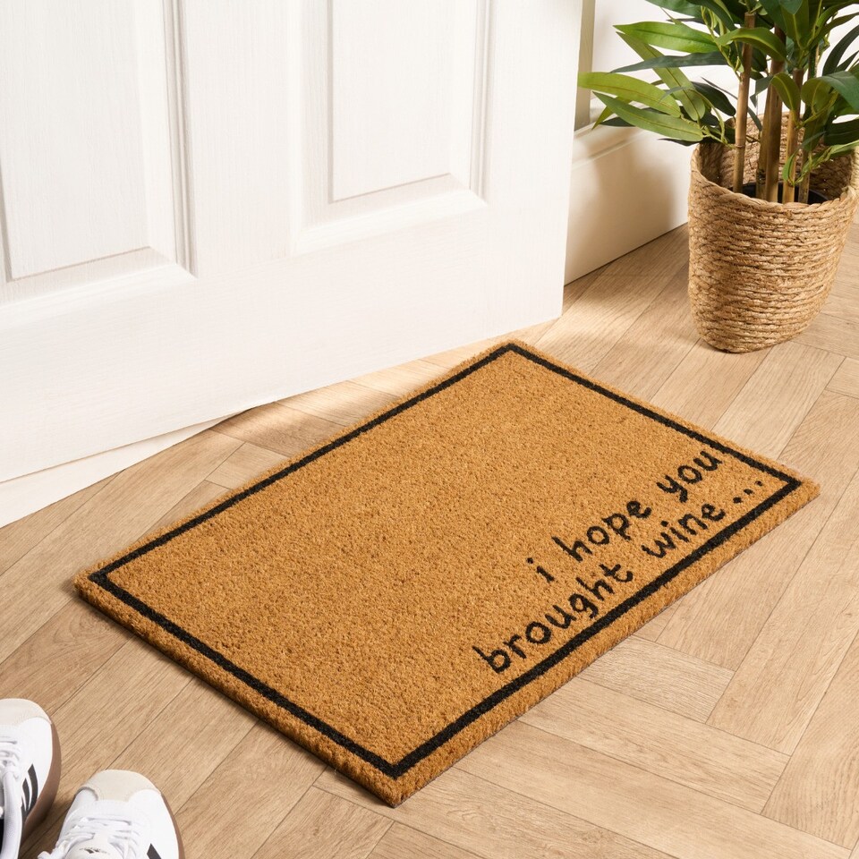 image 1 of OHS Hope You Brought Wine Slogan Non Slip Coir Mat Doormat Rug