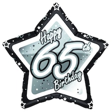 Creative Party Happy 65th Birthday Black/Silver Star Balloon - Black/Silver - 18in