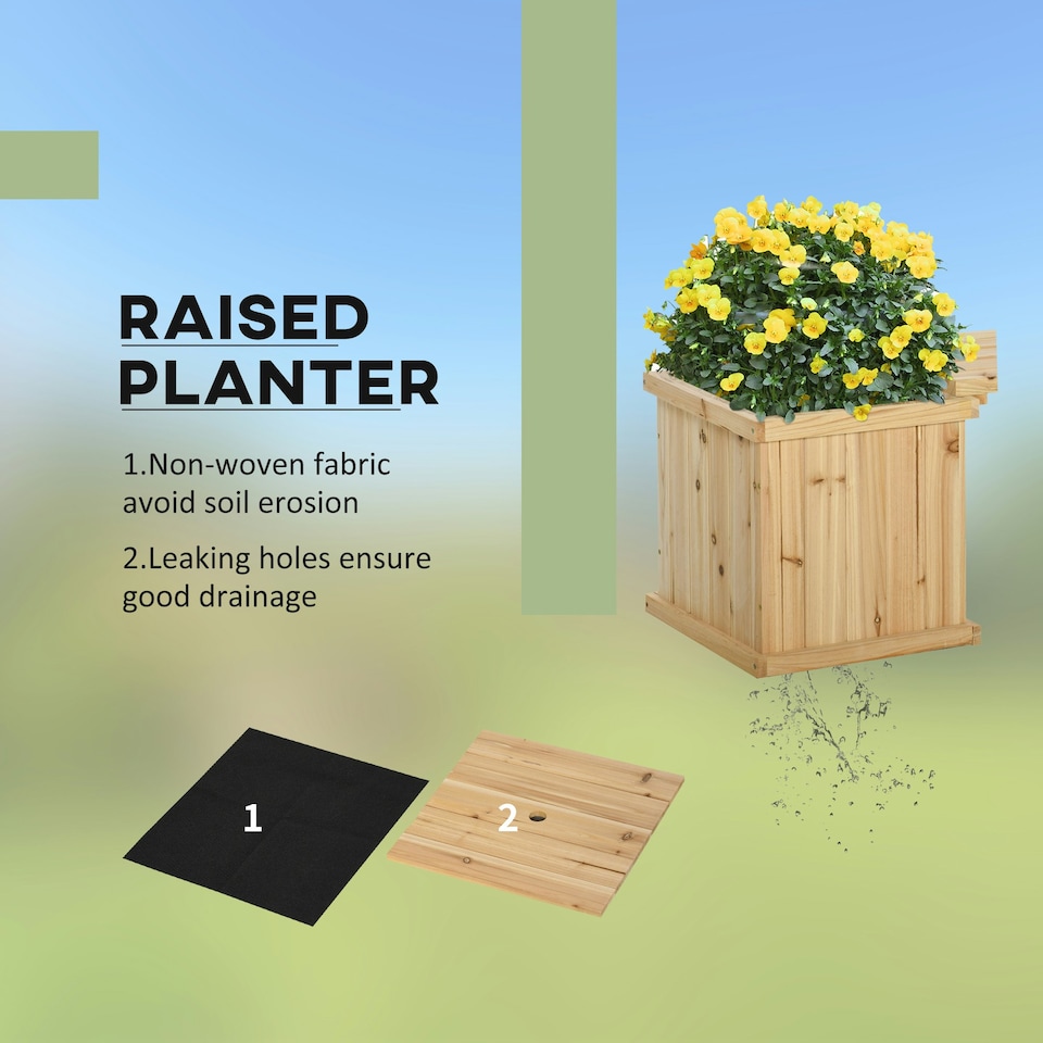 image 1 of Outsunny Wooden Garden Planter & Bench Combination Garden Raised Bed Natural