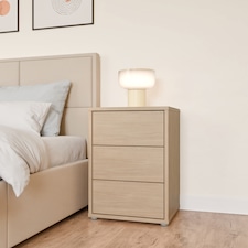 Alice Springs Bedside Cabinet with 3 Drawers Push-to-Open in Elegancia Oak
