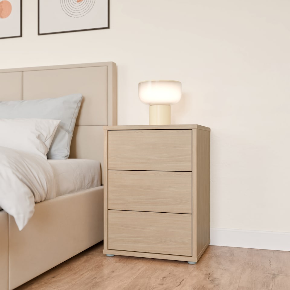 image 1 of Alice Springs Bedside Cabinet with 3 Drawers Push-to-Open in Elegancia Oak