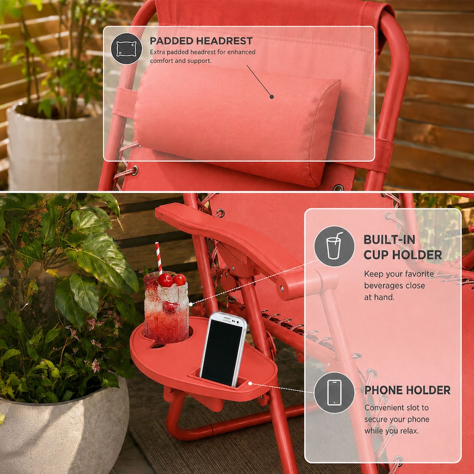 image 1 of Set of 2 Zero Gravity Reclining Foldable Garden Chairs Sun Loungers