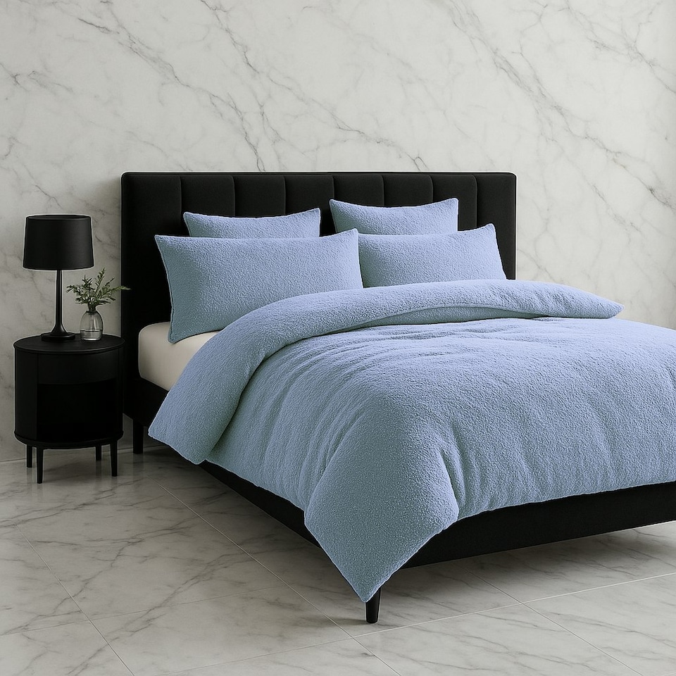 image 1 of Teddy Bear Fleece Soft Cosy Duvet Cover + Pillow Case Set Blue | Super King