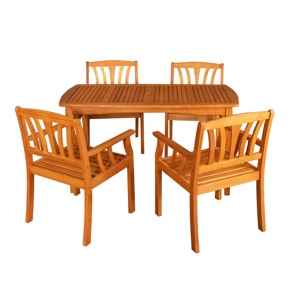 image 1 of Outdoor 4 Person Rectangular Wooden Dining Table & Chairs Set