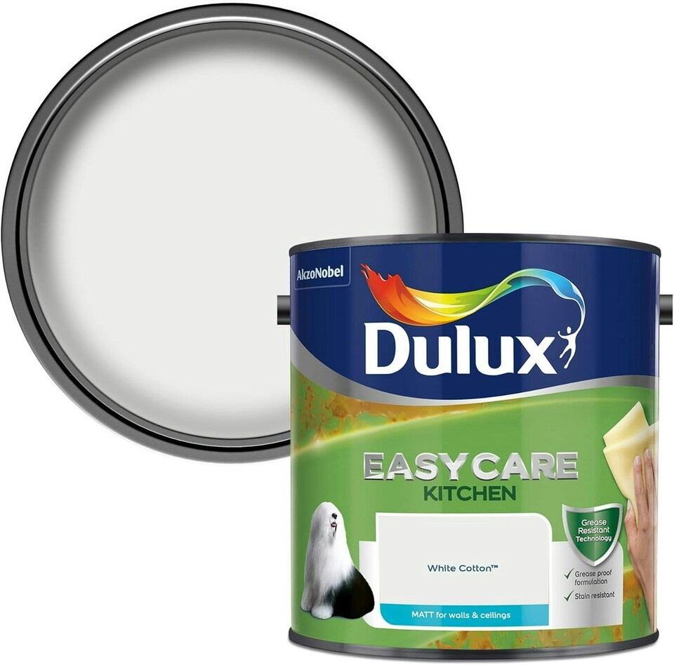 image 1 of Dulux Easycare Kitchen Matt Emulsion Paint - White Cotton 2.5L