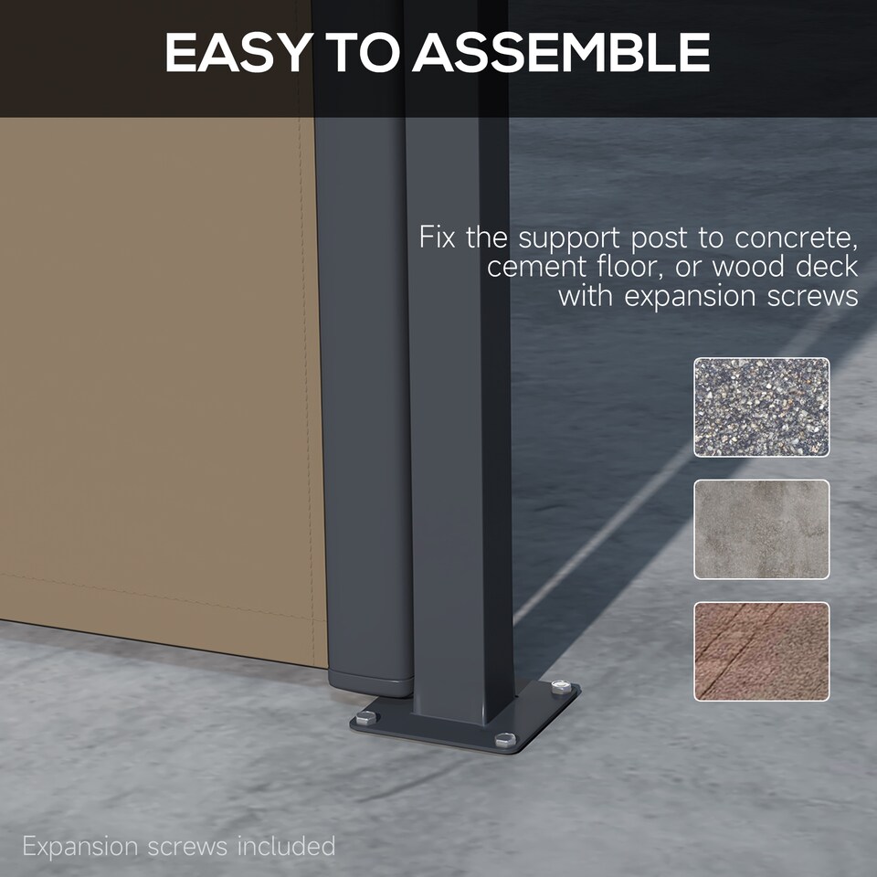 image 1 of Outsunny Side Awning Retractable, Privacy Screen, 400x160cm, Khaki | Brown | Khaki | 1