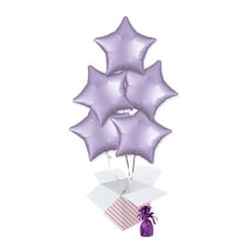 Pastel Lilac Satin Luxe Star Shape Foil Helium Balloon Bouquet - 5 Inflated Balloons In A Box