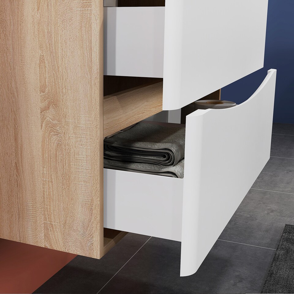 image 1 of AICA 800mm Wall-Hung White Bathroom Vanity Unit With Integrated Sink,2 Soft-Close Drawers for Storage
