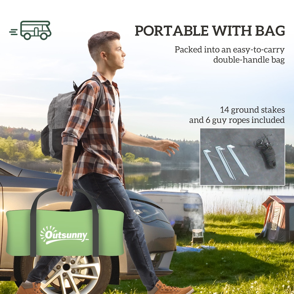 image 1 of Outsunny 2 Room Camping Family Tent for 3-4 Man, 3000mm Waterproof, Green