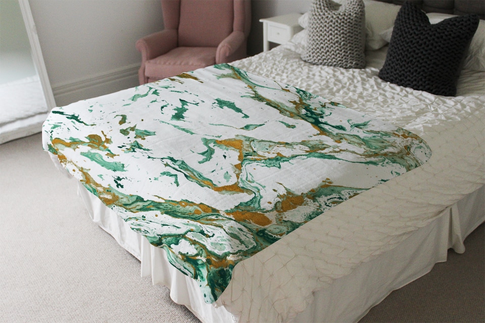 image 1 of Green & Golden Marble Blanket | Multi