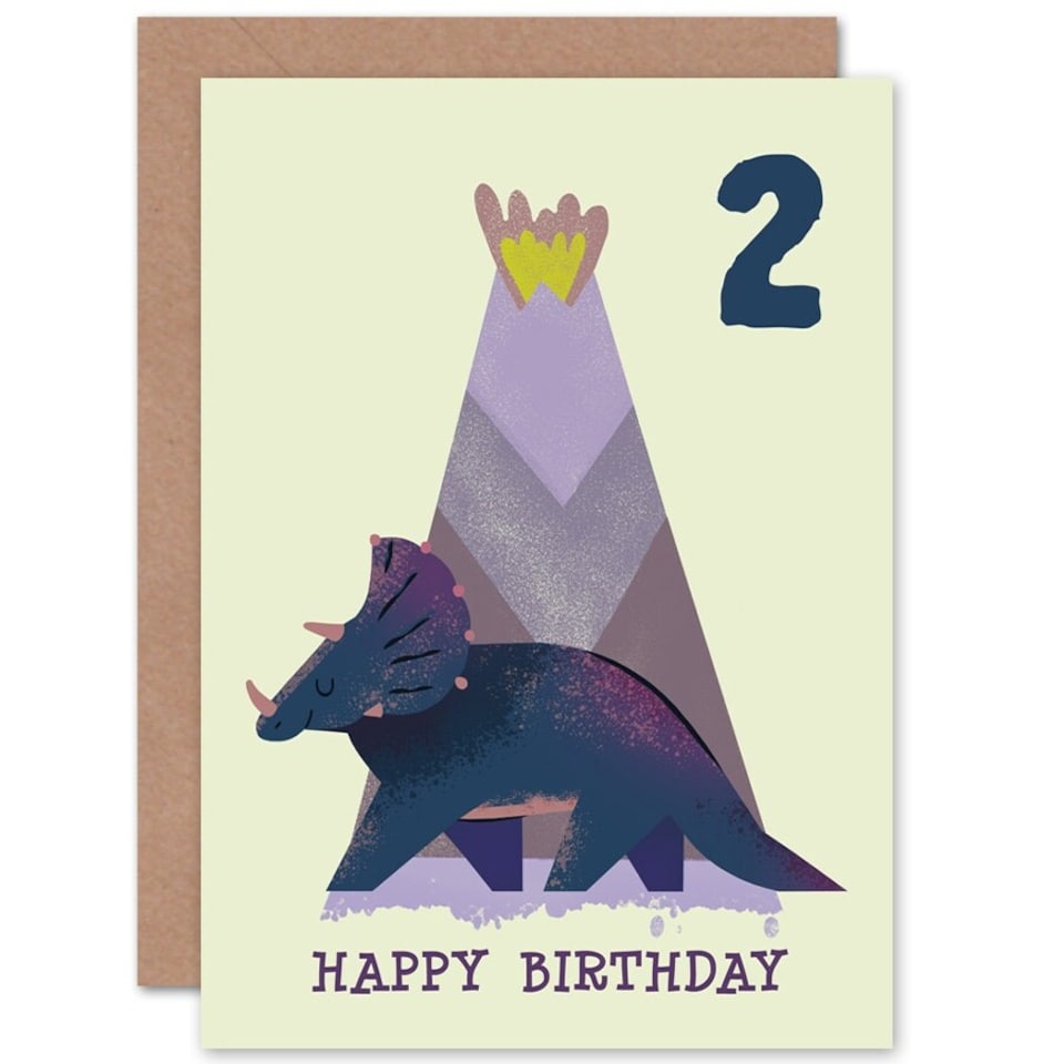 image 1 of Dinosaur Triceratops 2 Year Old Child Kids 2nd Birthday Card