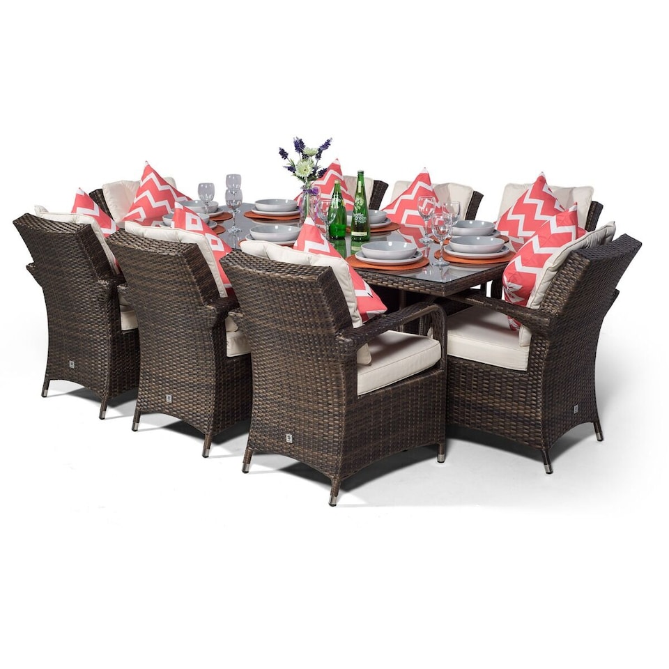image 1 of Arizona Rectangular 8 Seater Rattan Patio Dining Set | Brown | Brown