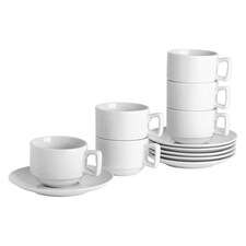 Argon Tableware 12 Piece Classic White Stacking Teacup & Saucer Set - 200ml