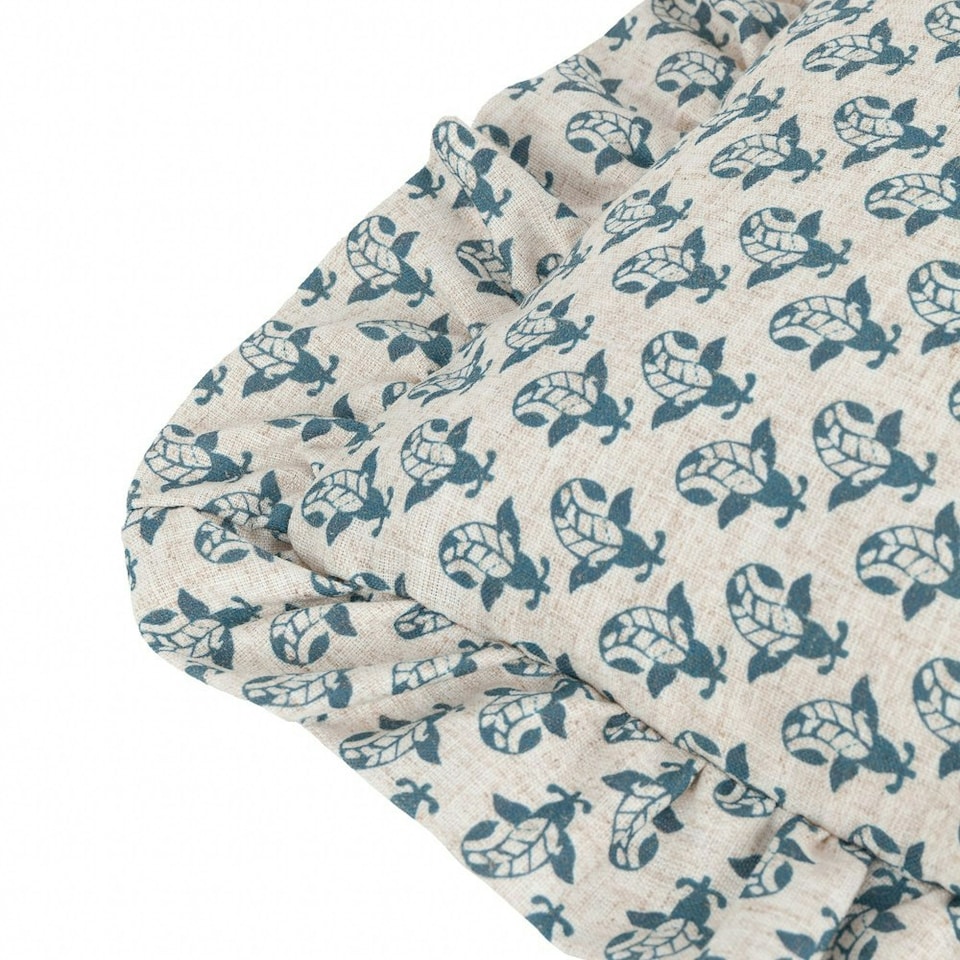 image 1 of furn. Lulah Block Printed Ruffle Linen/Blue Cushion Cover 45 x 45cm Multi