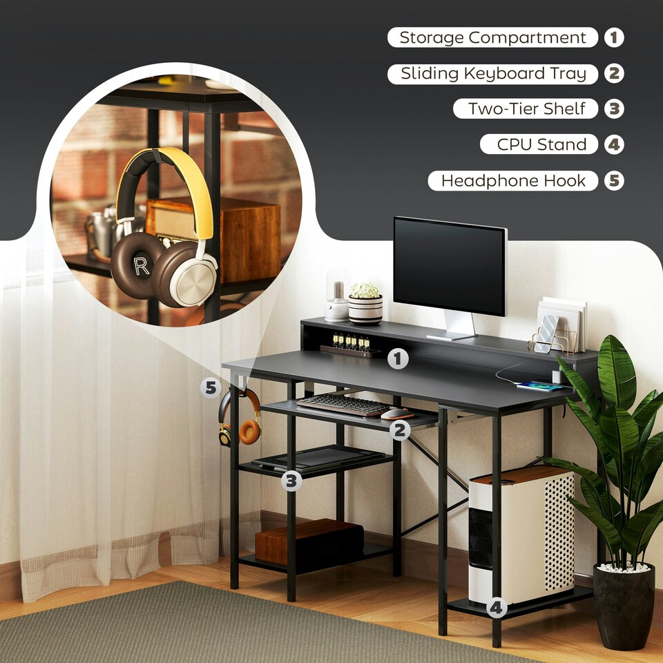 image 1 of HOMCOM Gaming Desk with Monitor Stand and Sliding Keyboard Tray | Multi | 120W x 55D x 87H cm