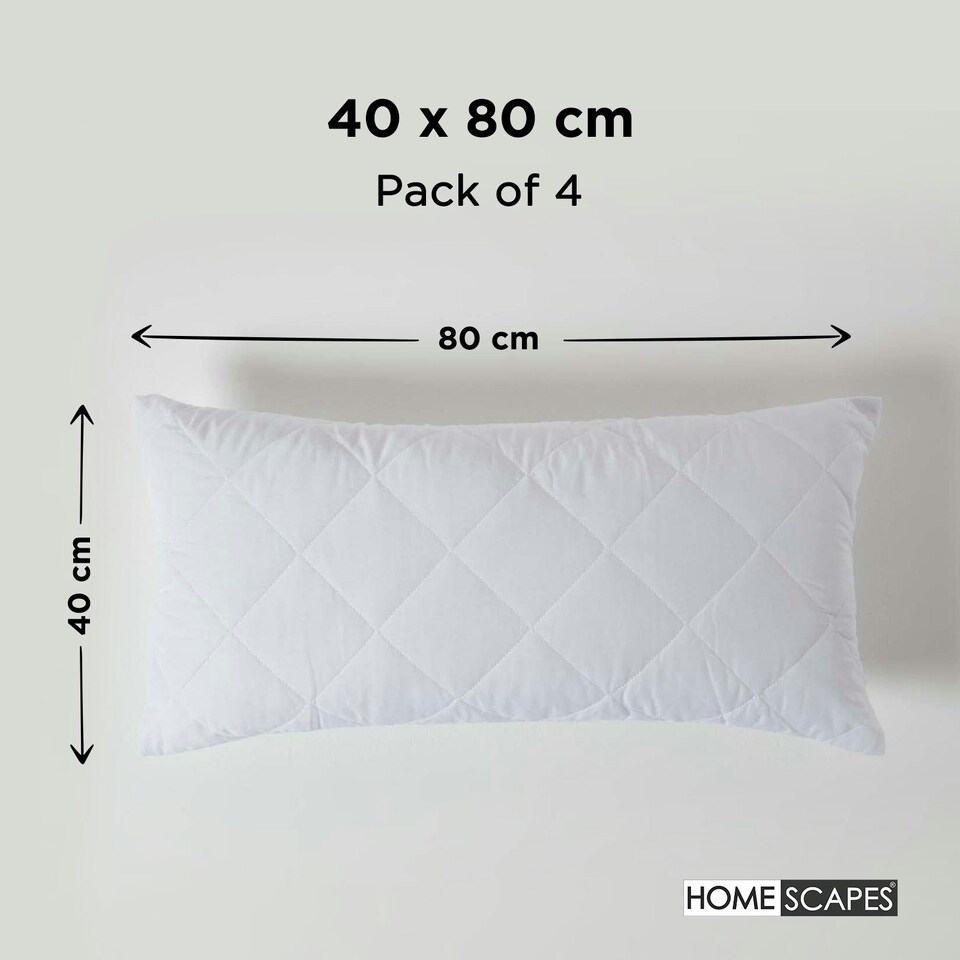 image 1 of Homescapes Cotton Rich Quilted Pillow Protectors - 40 x 80 cm - Pack of 4 White