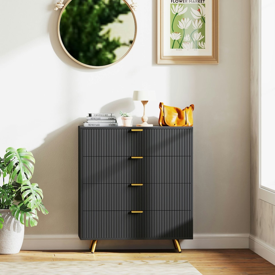 image 1 of HOMCOM Chest of Drawers with 4 Drawers for Bedroom, Living Room, Black