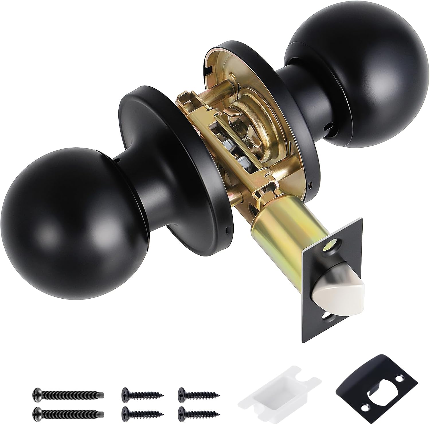 Door Handle, Internal Door Knob Set, Passage Keyless Stainless Steel Door Lock, 1 Pack Round Door Knob with Fixing Kit for Bedroom, Bathroom, Kitchen