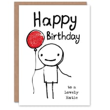 Lovely Entie Stick Figure Red Balloon Simple Birthday Card