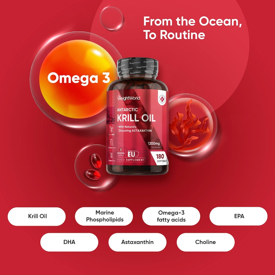 image 1 of Antarctic Krill Oil - 180 Softgels (3 Months) - EPA, DHA, Astaxanthin
