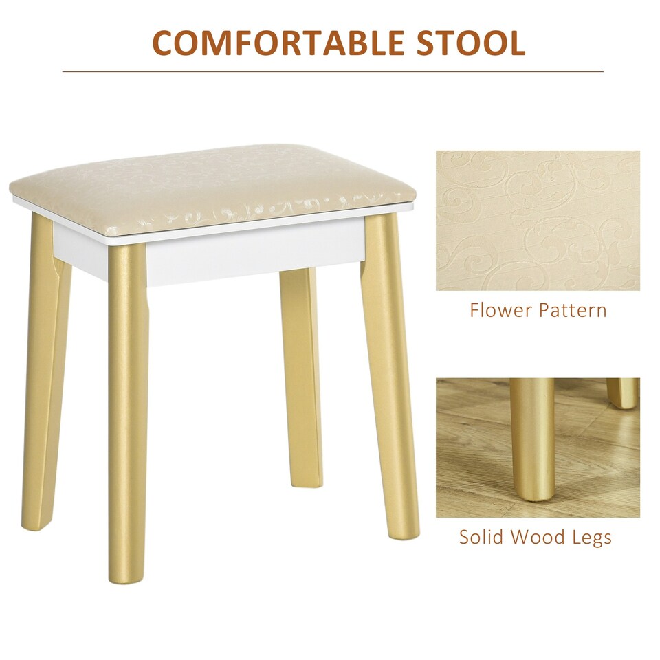 image 1 of HOMCOM Dressing Table Set With LED Mirror, Stool & 4 Drawers Makeup Desk White