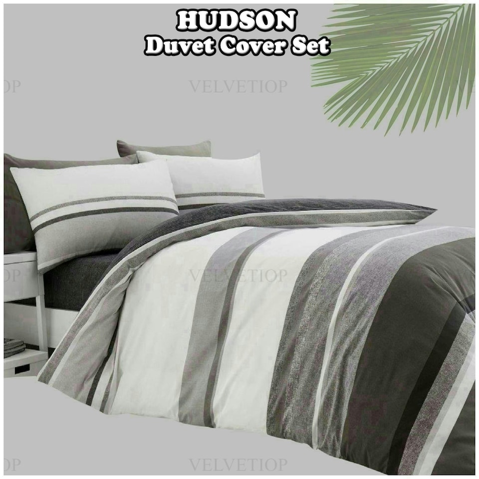 image 1 of VELVETIO Hudson Printed Duvet Cover Set Reversible Polycotton Easy Care Beddings Grey | Double