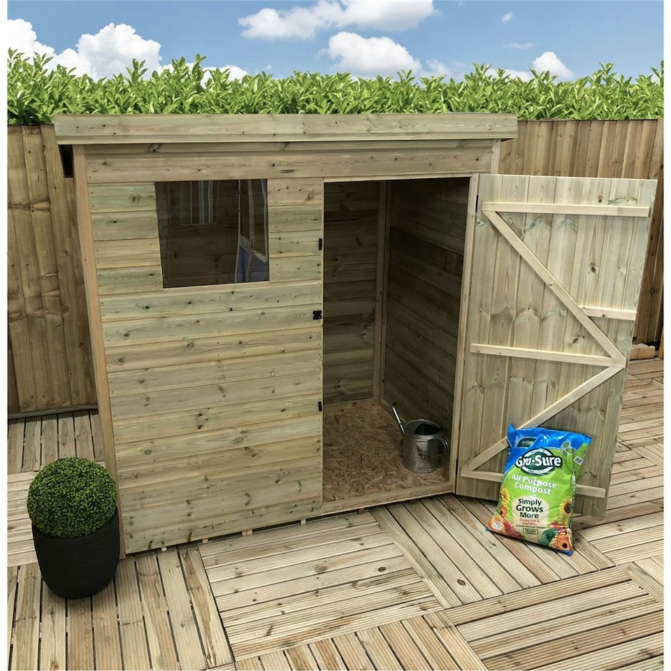 image 1 of 5 x 5 WINDOWLESS Garden Shed Pressure Treated T&G PENT Wooden Garden Shed - 1 Window + Single Door (5' x 5' / 5ft x 5ft) (5x5)