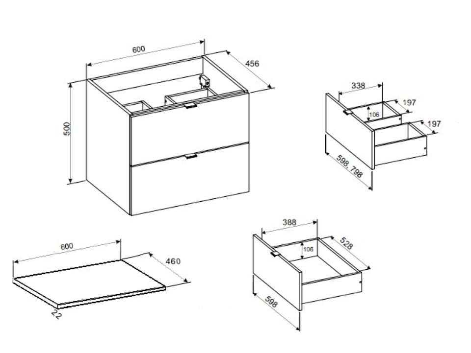 image 1 of Bathroom Vanity Unit 600mm Wall Cabinet with Worktop Floating 2 Drawer Cashmere Beige Modern Countertop Unit Slab Front Dalia