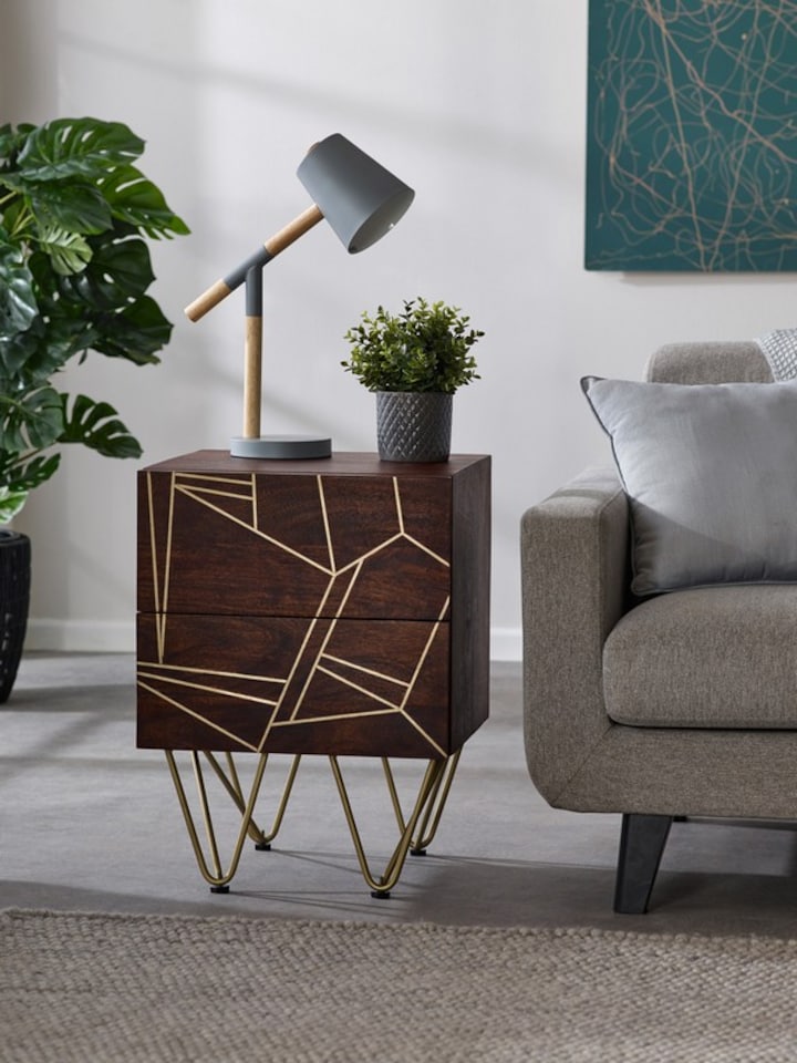 image 1 of Dark Gold 2 Drawer Side Table - Solid Mango Wood - L40 x W45 x H60 cm