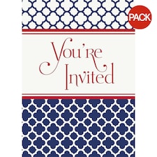 Unique Party Hamptons Quatrefoil Invitations (Pack of 8) - White/Blue/Red - One Size