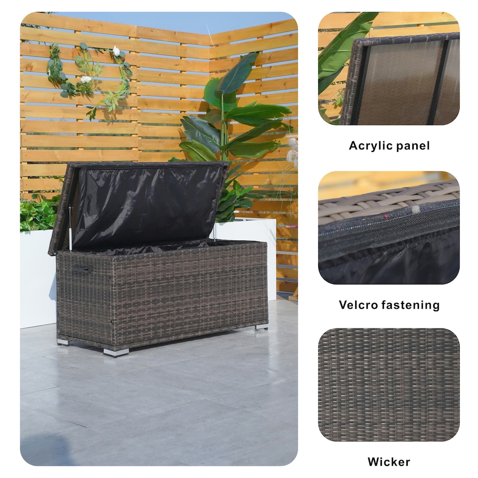 image 1 of Direct Wicker 243L Outdoor Garden Rattan Storage Box, Small Deck Storage Box for Patio, Yard | Brown