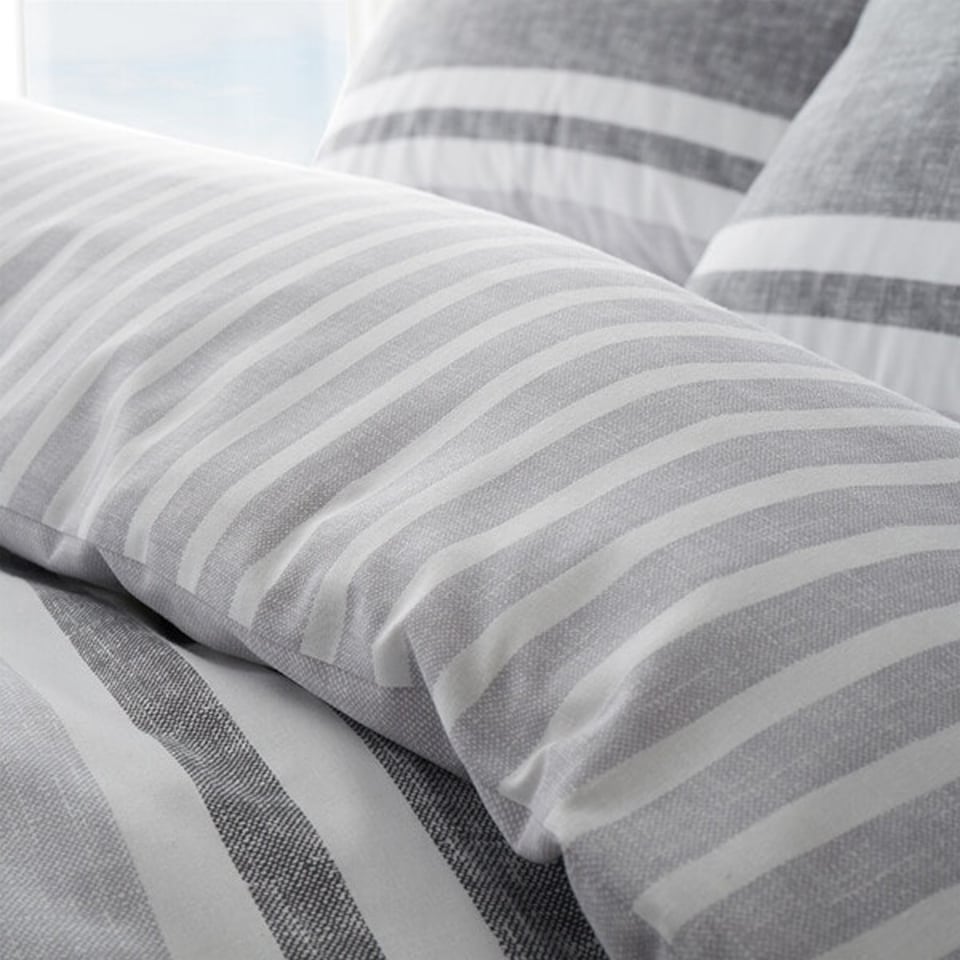 image 1 of Catherine Lansfield Textured Banded Stripe King Duvet Set Charcoal Grey | King