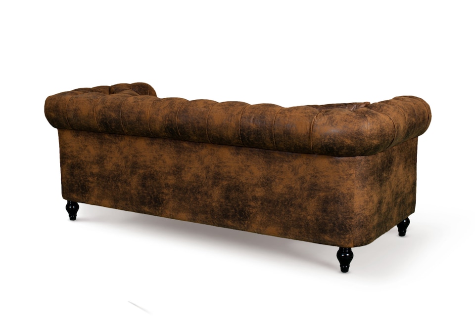 image 1 of Faux Leather Suede Brown 3 Seater Chesterfield Sofa With Wooden Feet CAMDEN