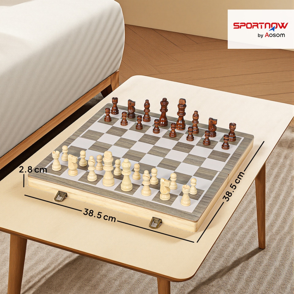 image 1 of SPORTNOW 15 Inch Chess Set, Foldable Chess and Draughts Set, Brown