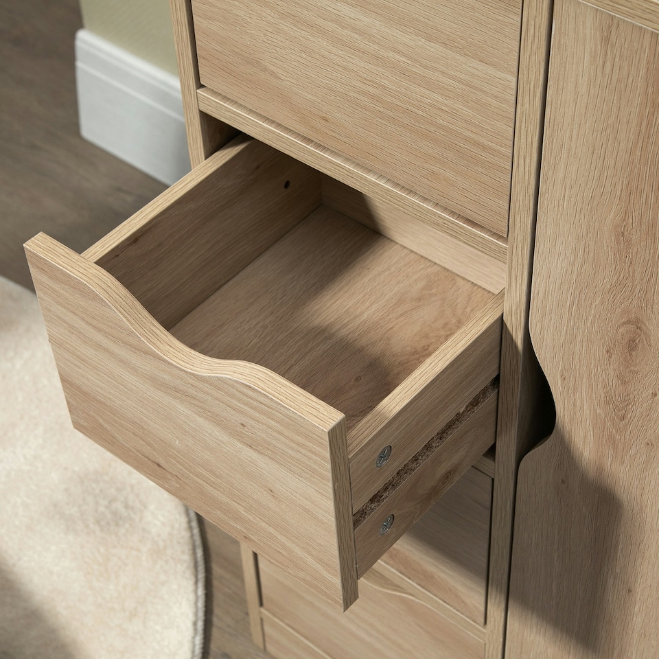 image 1 of HOMCOM Freestanding Bathroom Cabinet with 4 Drawers and Door Cupboard Natural