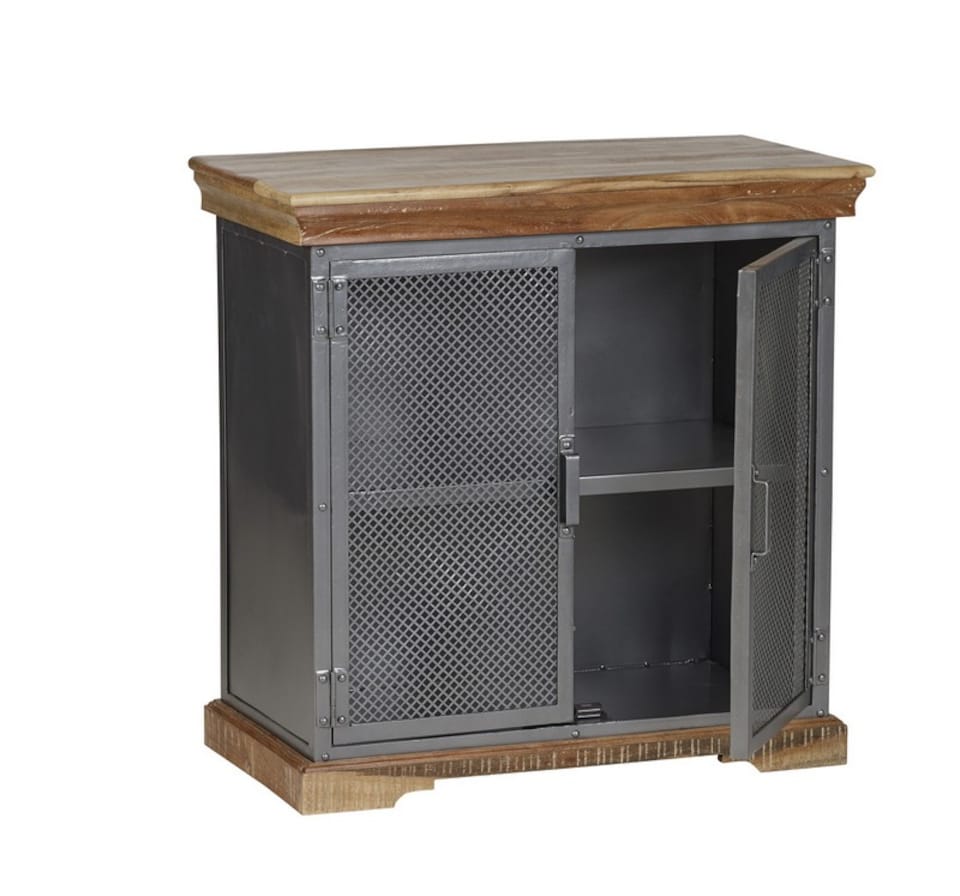 image 1 of Metropolis Industrial Sideboard - Metal/Acacia Solid Wood - L45 x W85 x H85 cm | Brown