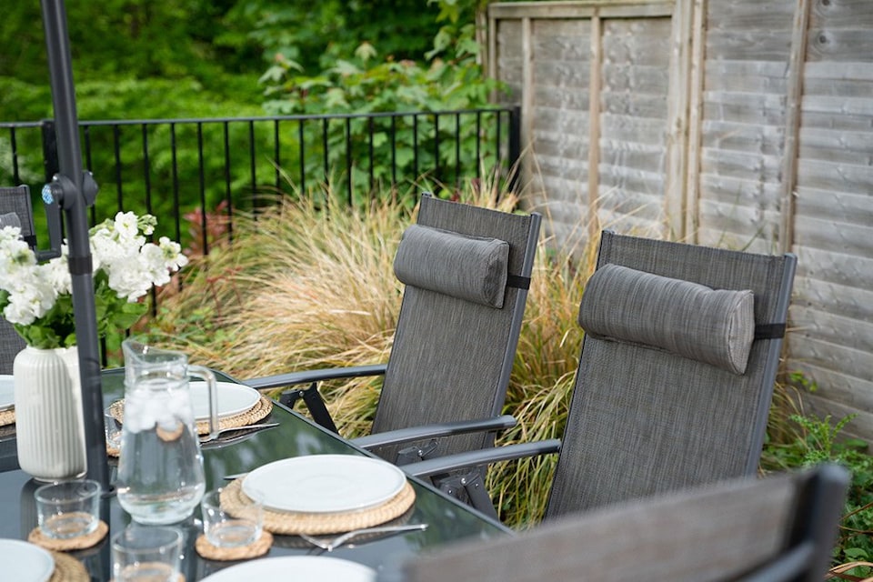 image 1 of 6 Seater Dining Set Garden Furniture With Parasol Reclining Chairs Glass Table In Grey