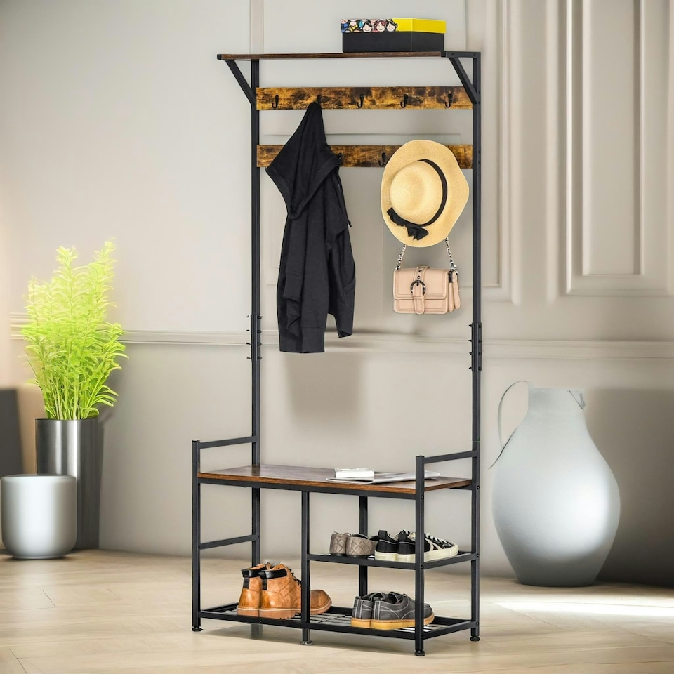 image 1 of Industrial 180CM Tall Coat Stand With 9 Hooks One Size