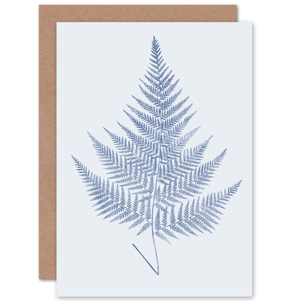 image 1 of Cobalt Blue on White Fern Eppusum Botanical Greeting Art Card