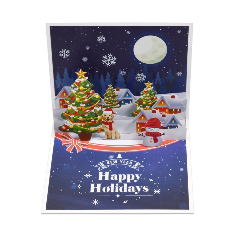 image 1 of Snowy Night Scene Happy Holidays & New Year 3D Pop Up Christmas Card
