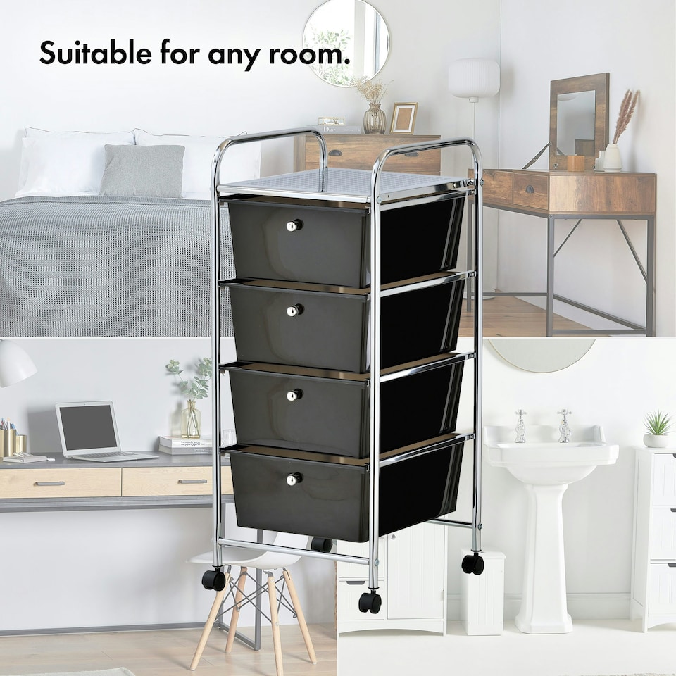 image 1 of VonHaus 4 Black White Storage Trolley with 360° Wheels
