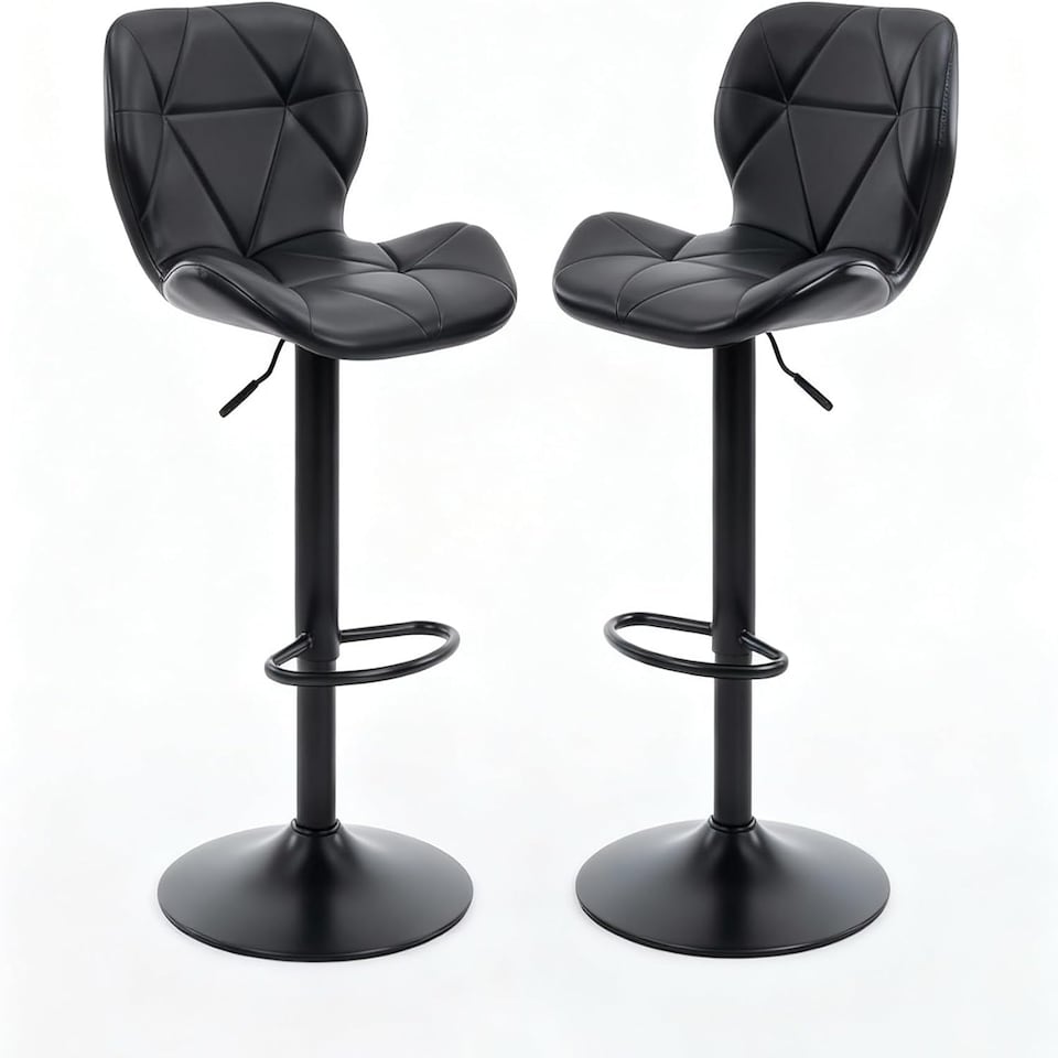 image 1 of Alivio Adjustable Swivel Bar Stool with Backrest & Footrest (Set of 2, Black)