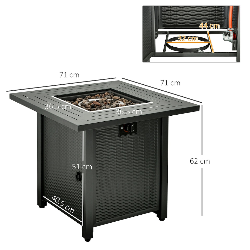 image 1 of Outsunny Outdoor Propane Gas Fire Pit Table w/ Rain Cover, 40000 BTU, Black