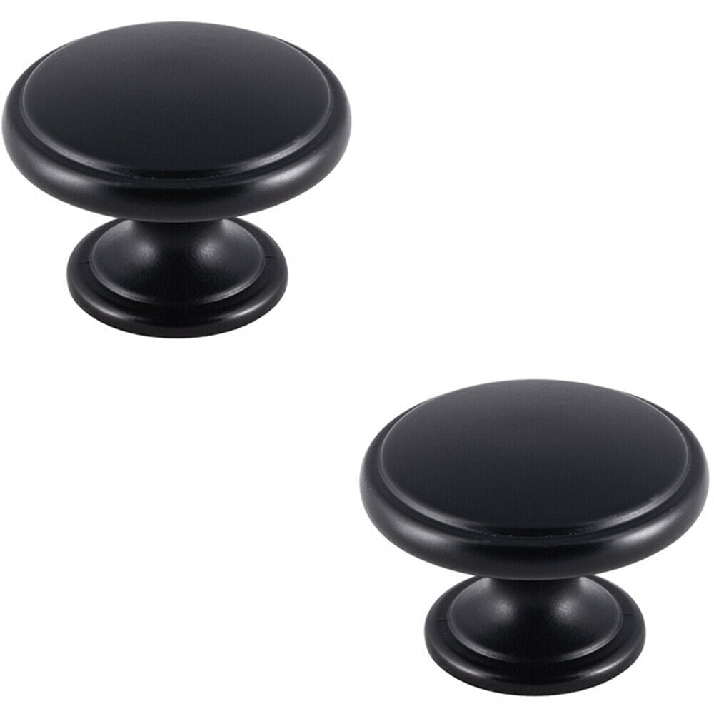 Loops 2x Ring Domed Cupboard Door Knob 38.5mm Diameter Matt Black Cabinet Handle