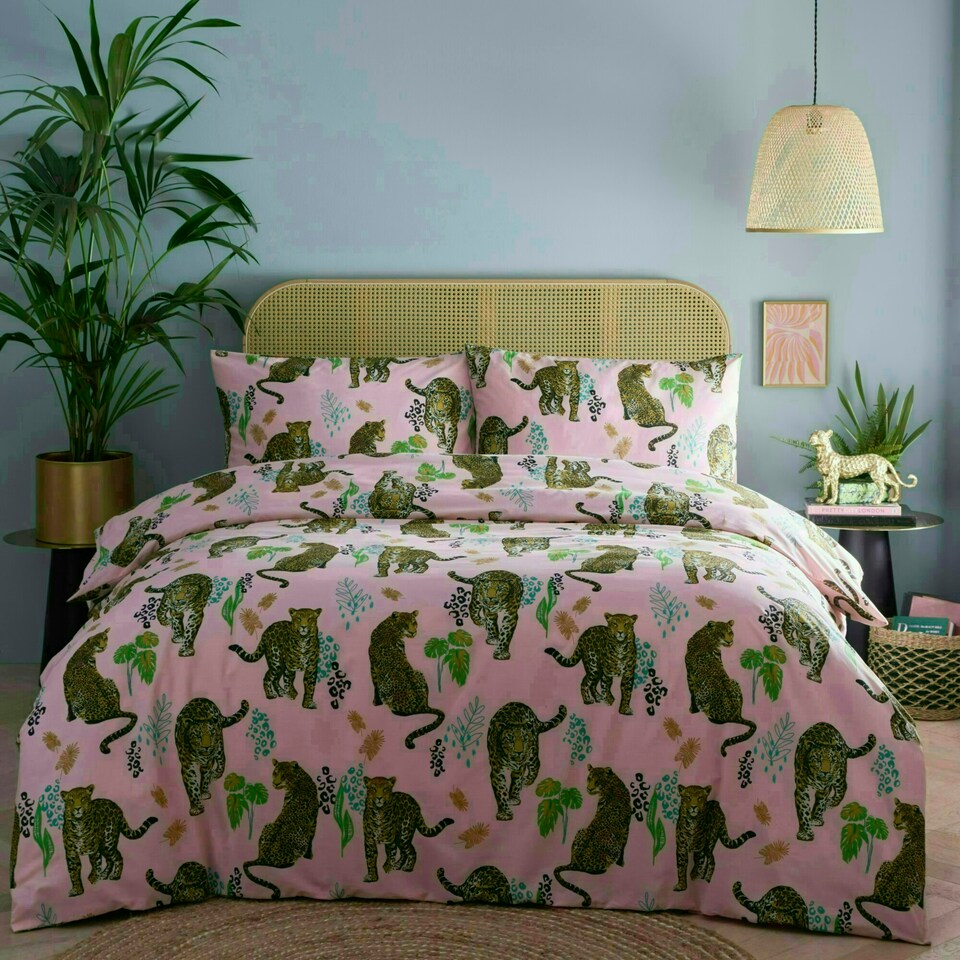 image 1 of Portfolio Home Night Jaguar Animal Print Bedding Duvet Cover Set Pink | King